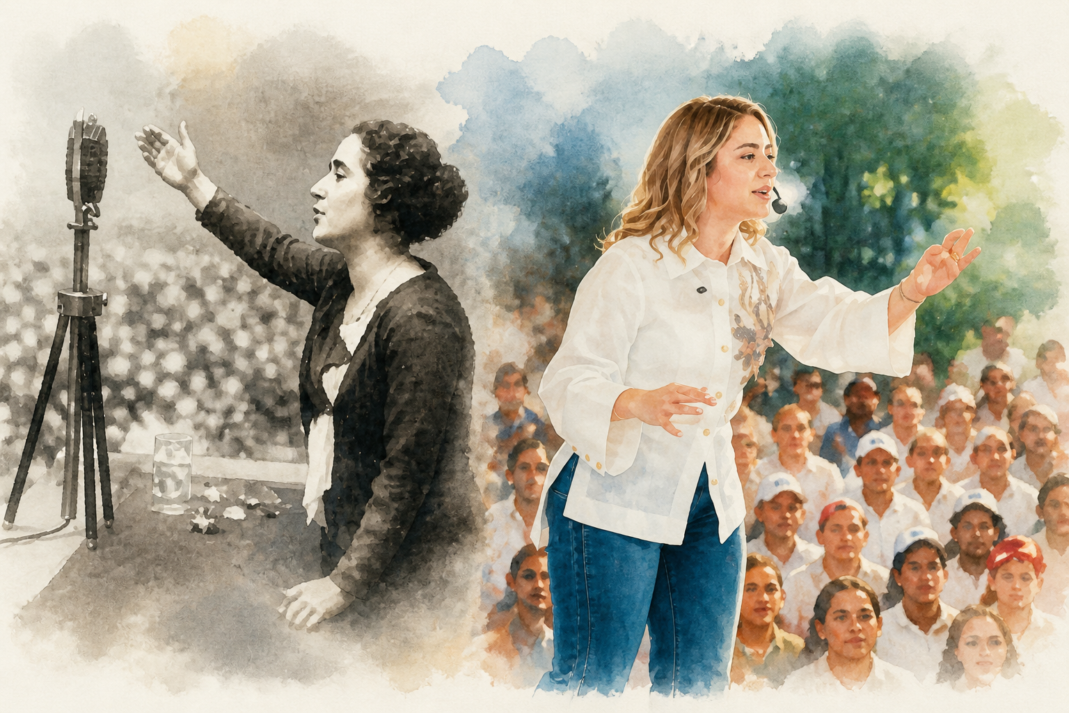 Dos voces, una misma batalla. La española Clara Campoamor, defensora del sufragio femenino en 1931, y Gloria Reyes, quien en 2026 aspira a la dirección ejecutiva del PRM, encarnan décadas de lucha por el derecho de la mujer a decidir, liderar y transformar la política desde adentro.